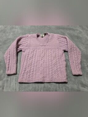 Vintage EMS Lavender Lambswool Cable Knit V-Neck Sweater Small